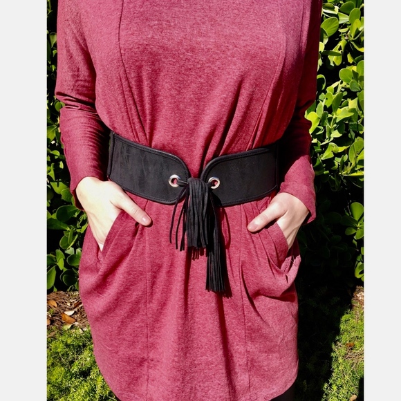 Burgundy Pocket Sweater Dress - Picture 2 of 2